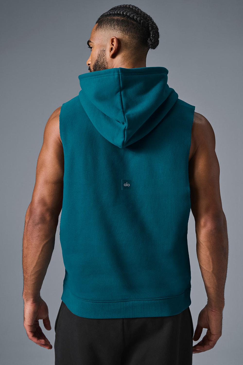 Oceanic Teal Alo Yoga Renown Sleeveless Men Hoodie | KSA  VFL369841