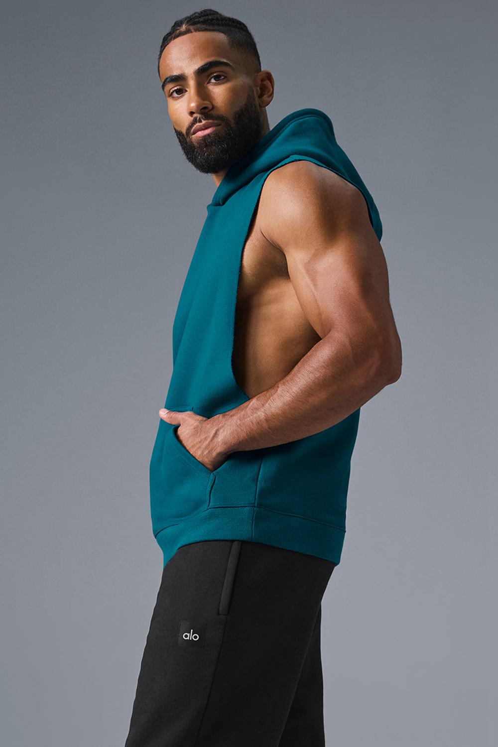 Oceanic Teal Alo Yoga Renown Sleeveless Men Hoodie | KSA  VFL369841