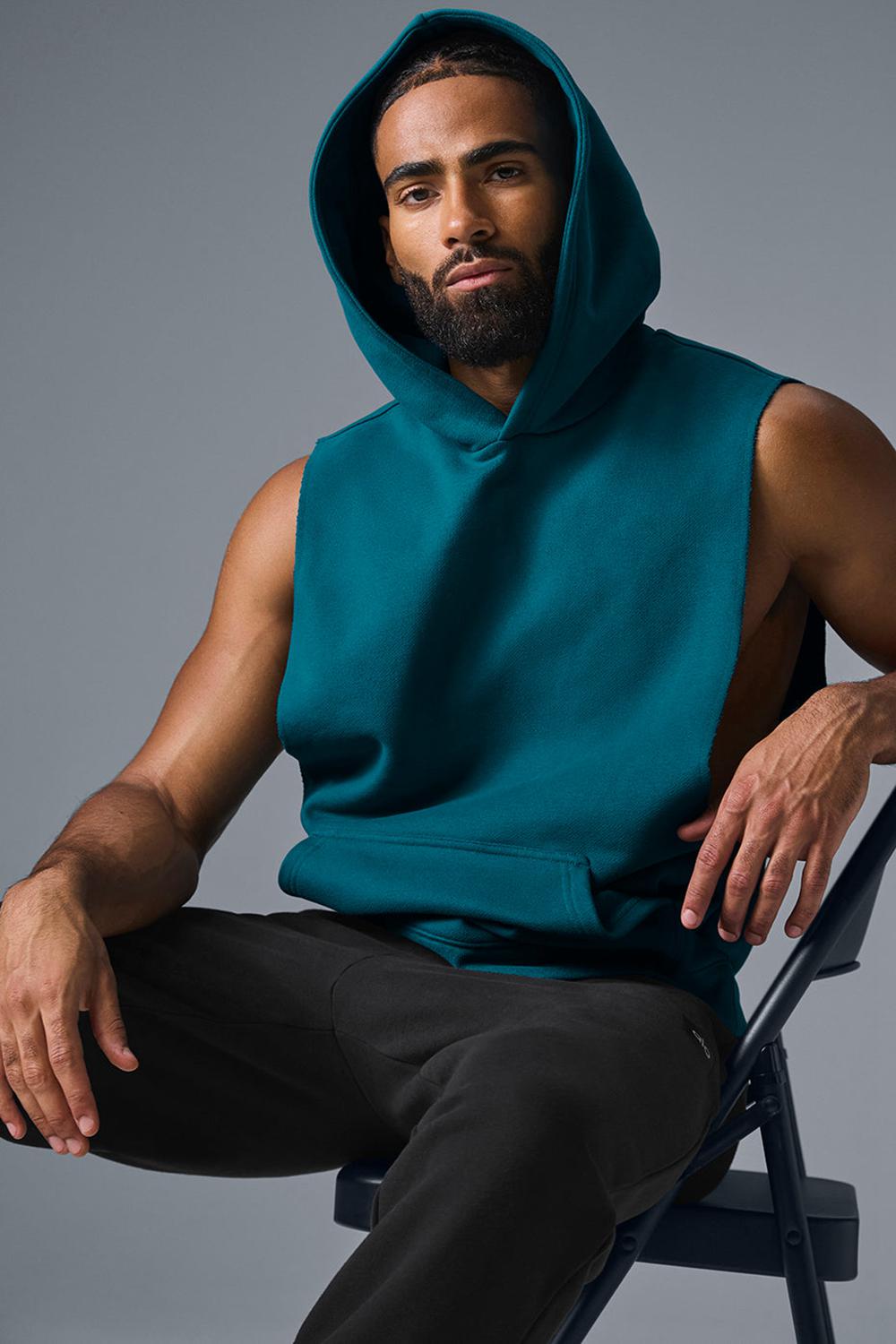 Oceanic Teal Alo Yoga Renown Sleeveless Men Hoodie | KSA  VFL369841