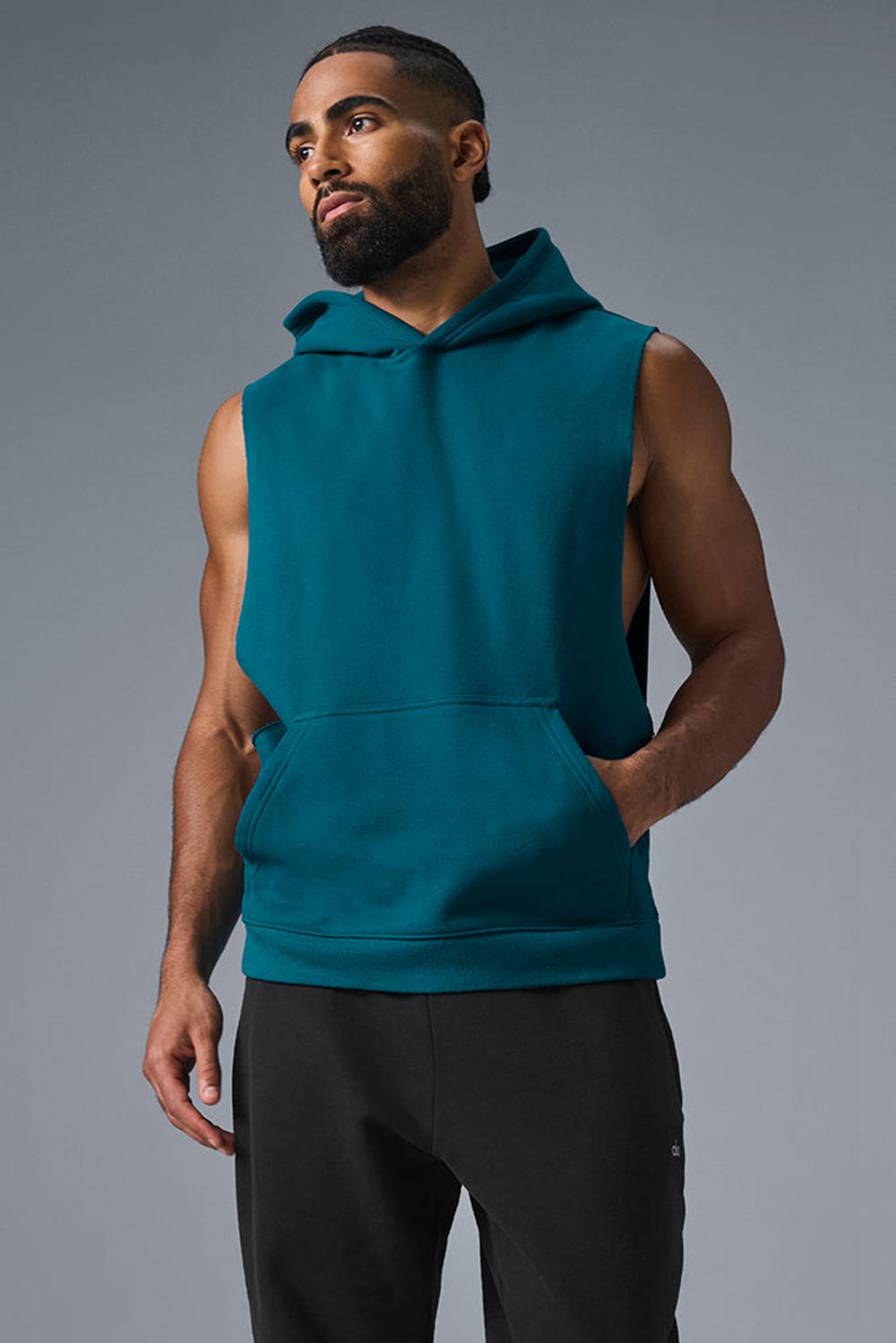Oceanic Teal Alo Yoga Renown Sleeveless Men Hoodie | KSA  VFL369841