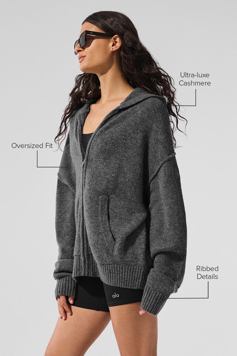Platinum Grey Alo Yoga New Class Cashmere Full Zip Women Hoodie | KSA  ONQ674592