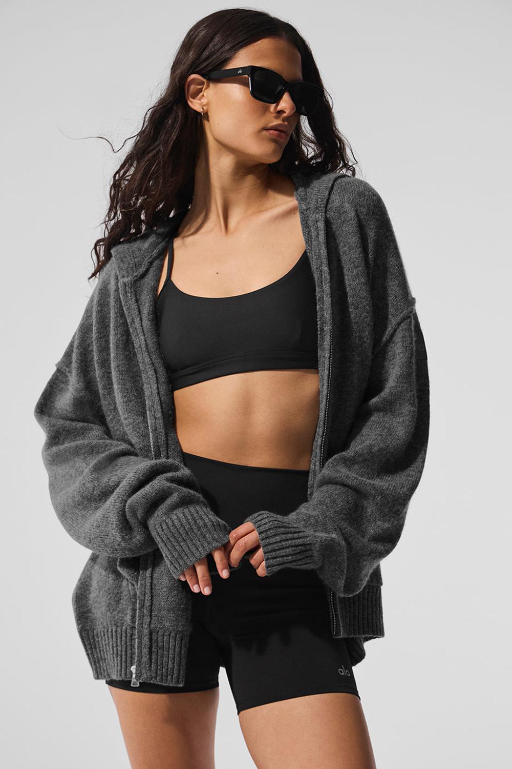 Platinum Grey Alo Yoga New Class Cashmere Full Zip Women Hoodie | KSA  ONQ674592