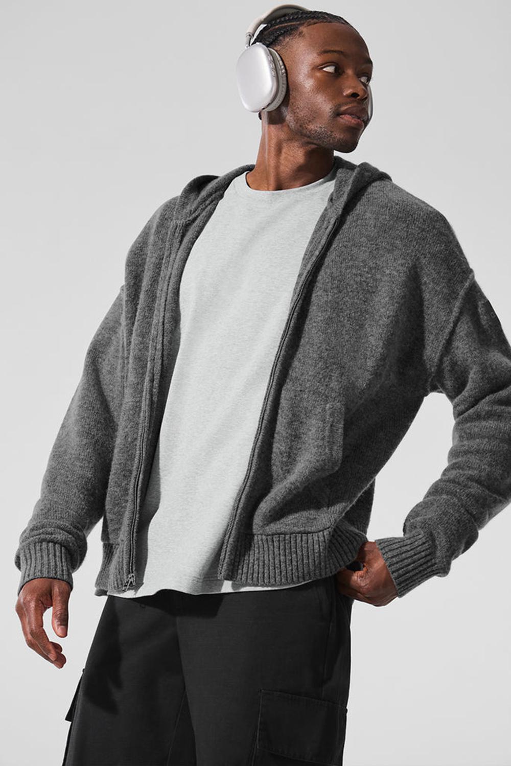 Platinum Grey Alo Yoga New Class Cashmere Full Zip Men Hoodie | KSA  QCO026437
