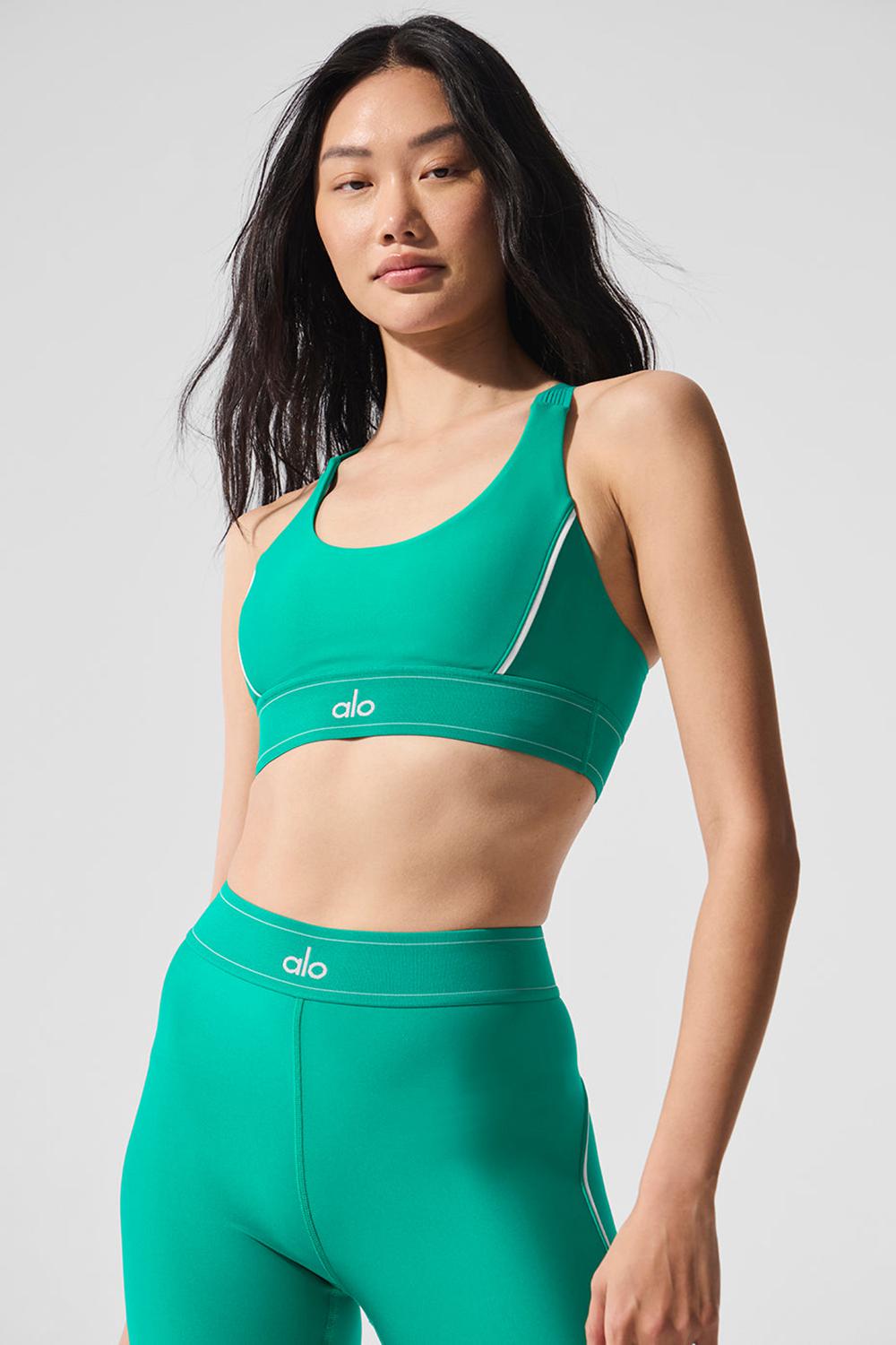 Spruce Green / White Alo Yoga Airlift Suit Up Women Bra | KSA  AWT582917