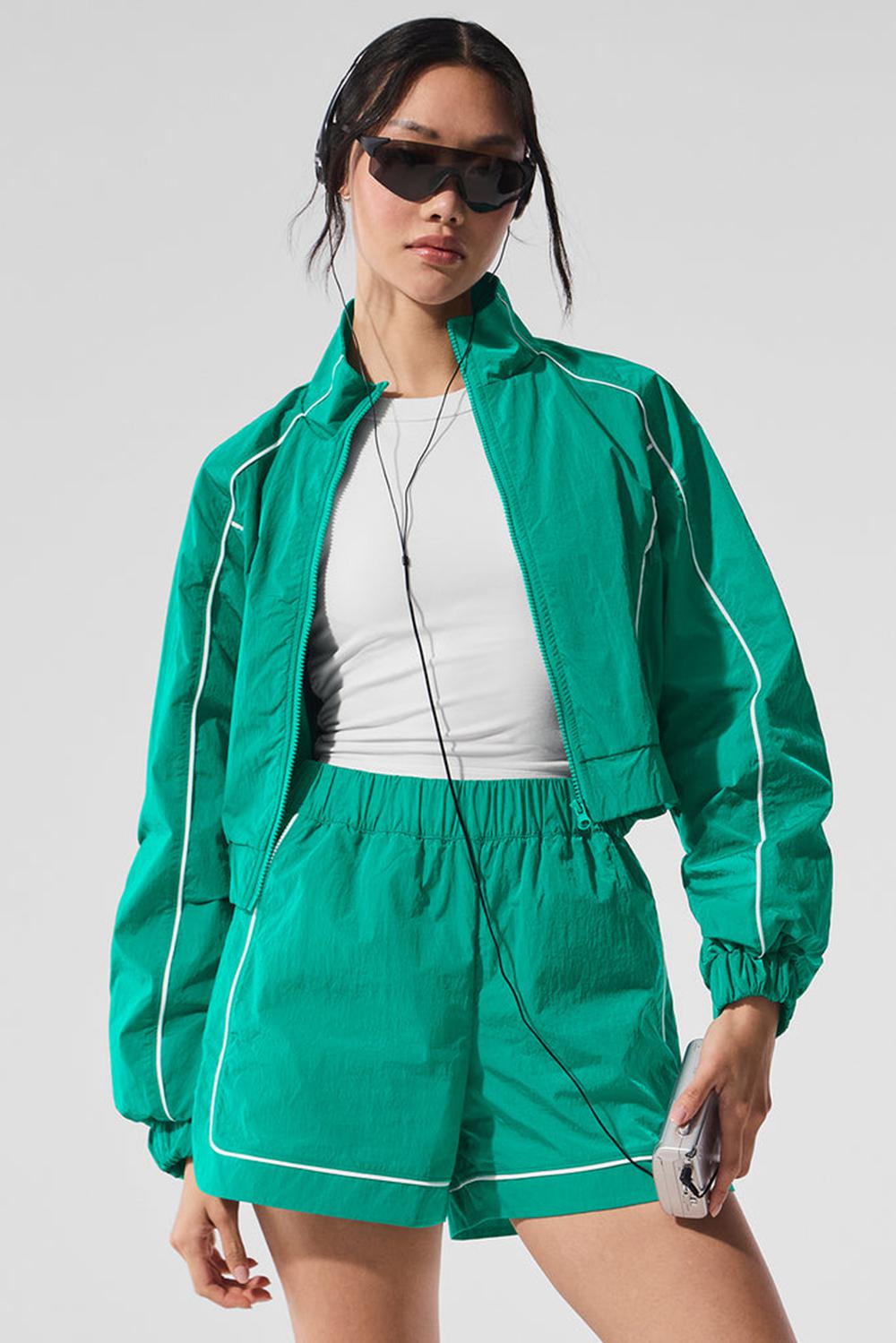 Spruce Green / White Alo Yoga Motivate Full-Zip Track Women Jacket | KSA  PAH923746
