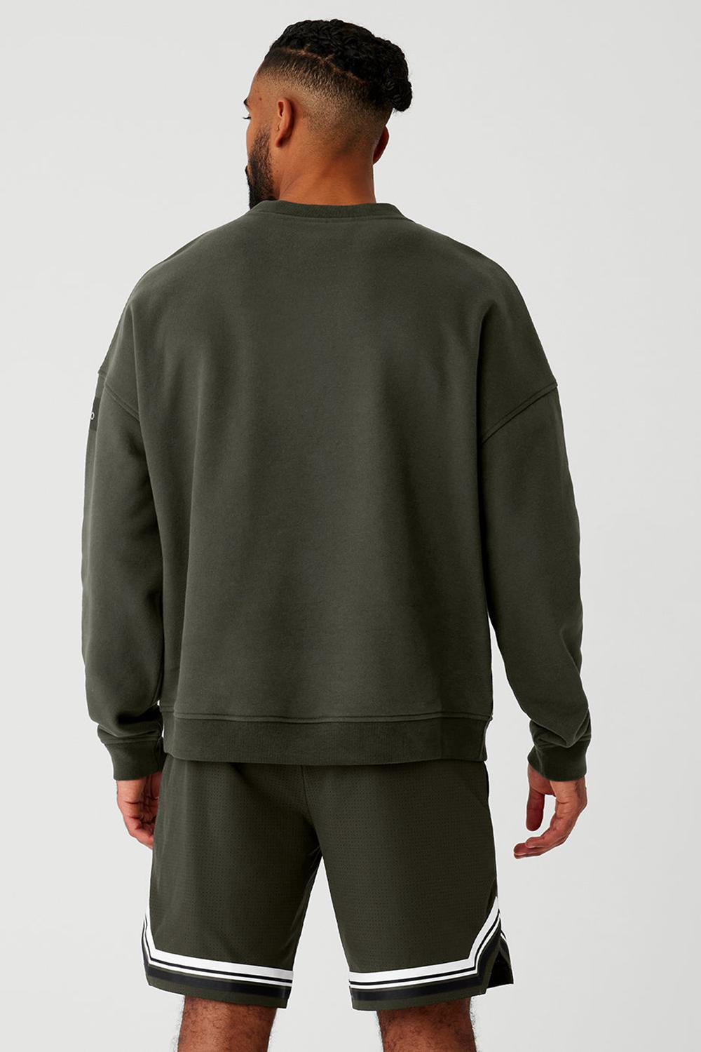 Stealth Green Alo Yoga Renown Heavy Weight Crew Neck Men Pullover | KSA  ZHJ954871