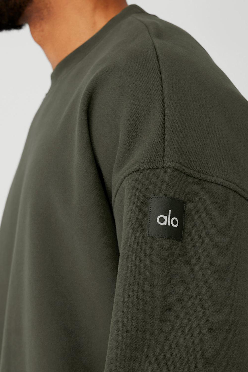 Stealth Green Alo Yoga Renown Heavy Weight Crew Neck Men Pullover | KSA  ZHJ954871
