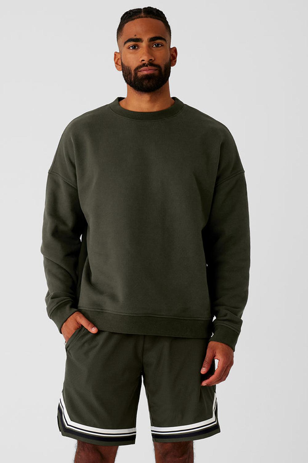 Stealth Green Alo Yoga Renown Heavy Weight Crew Neck Men Pullover | KSA  ZHJ954871