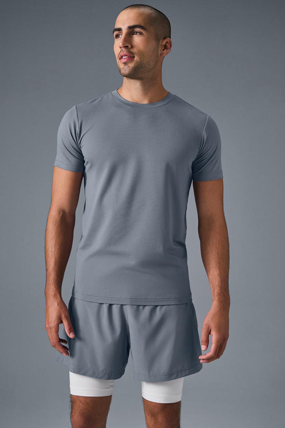 Steel Grey Alo Yoga Conquer Reform Crewneck Sleeve Men Short Sleeve | KSA  BHS845239