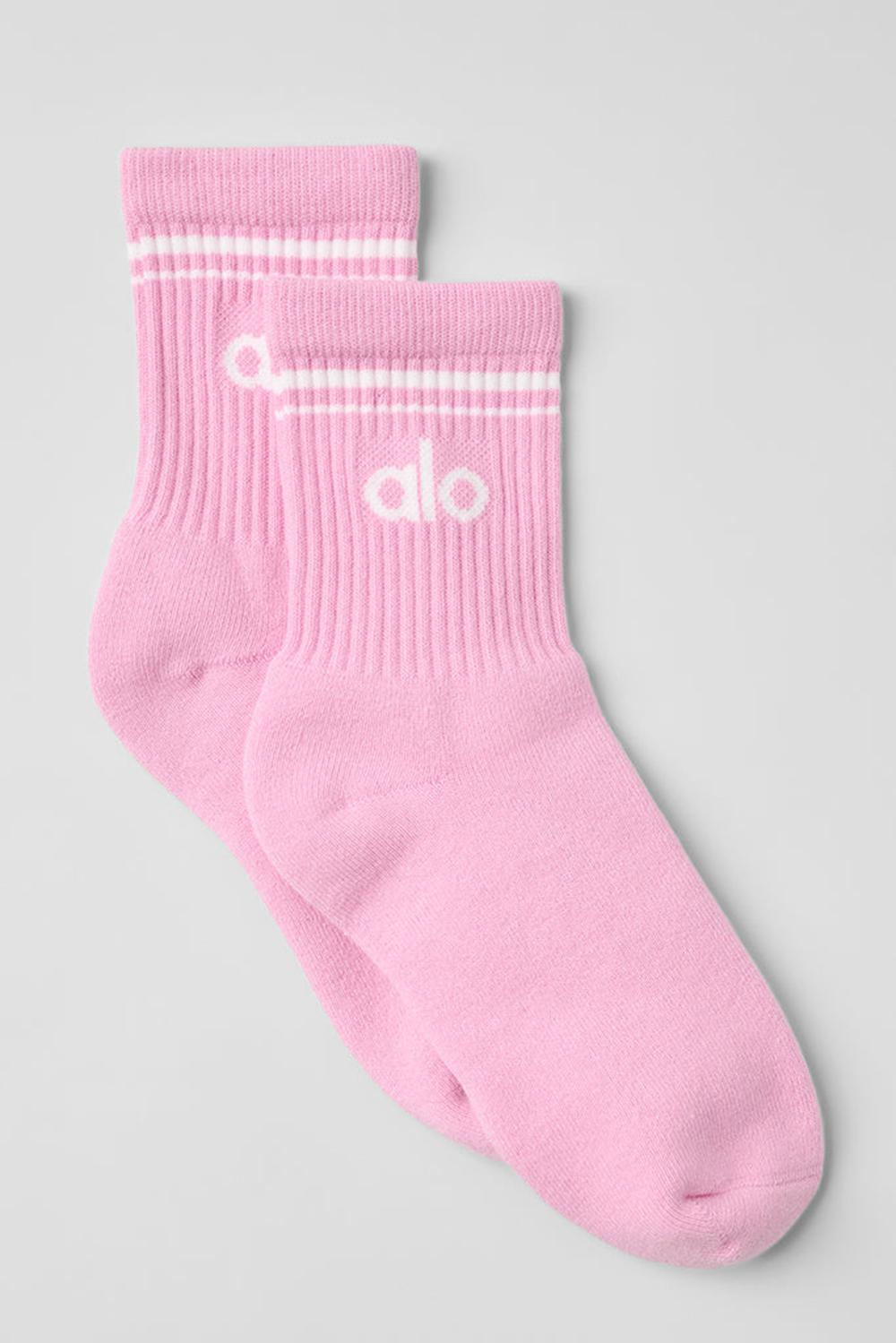 Sweet Pink / White Alo Yoga Unisex Half-Crew Throwback Men Sock | KSA  CVD619802