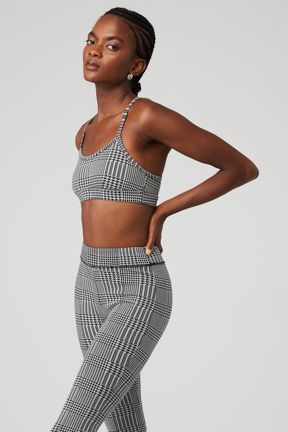 Titanium / Black Alo Yoga Jacquard Glenplaid Gratitude Women Bra | KSA  GNO942835