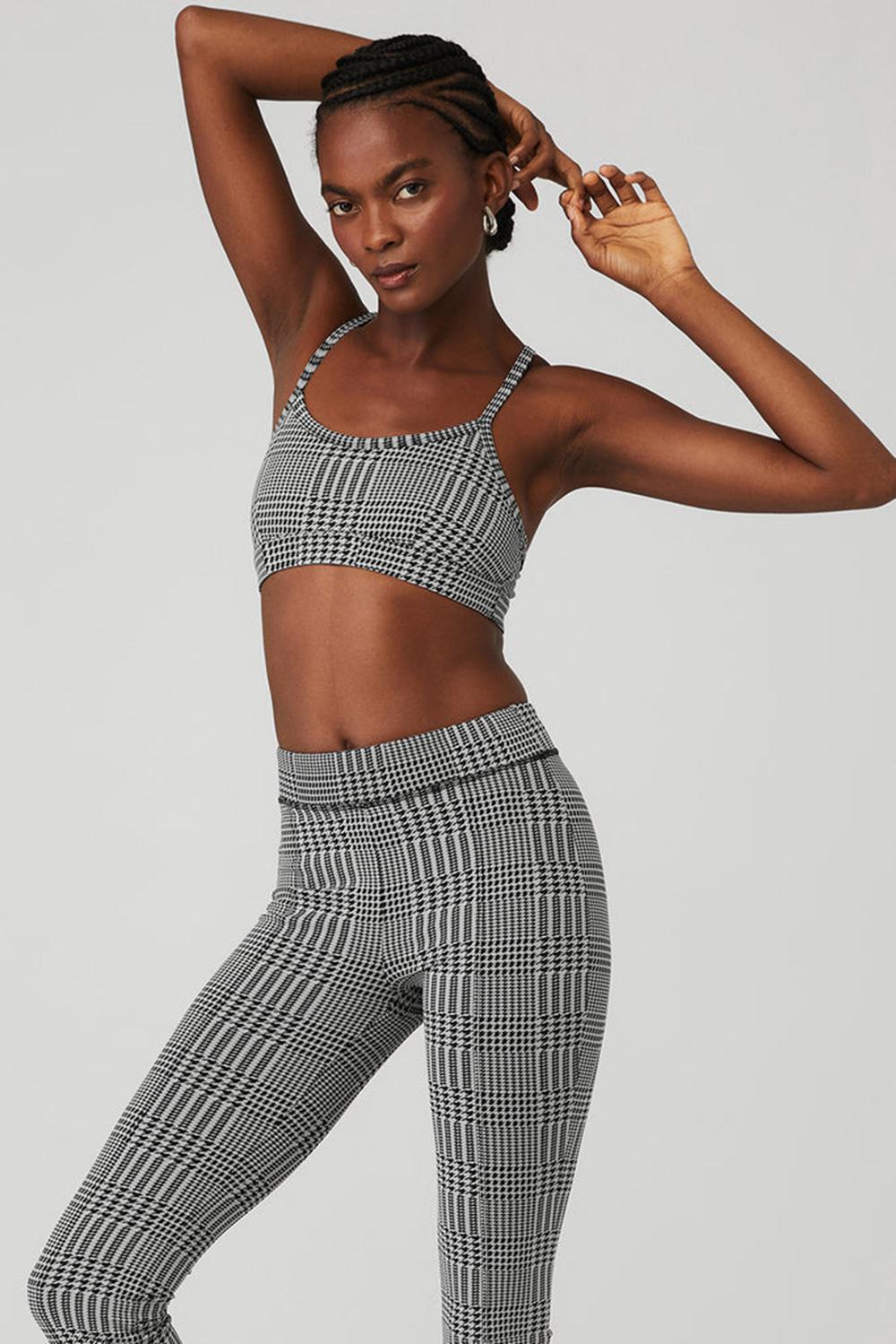 Titanium / Black Alo Yoga Jacquard Glenplaid Gratitude Women Bra | KSA  GNO942835