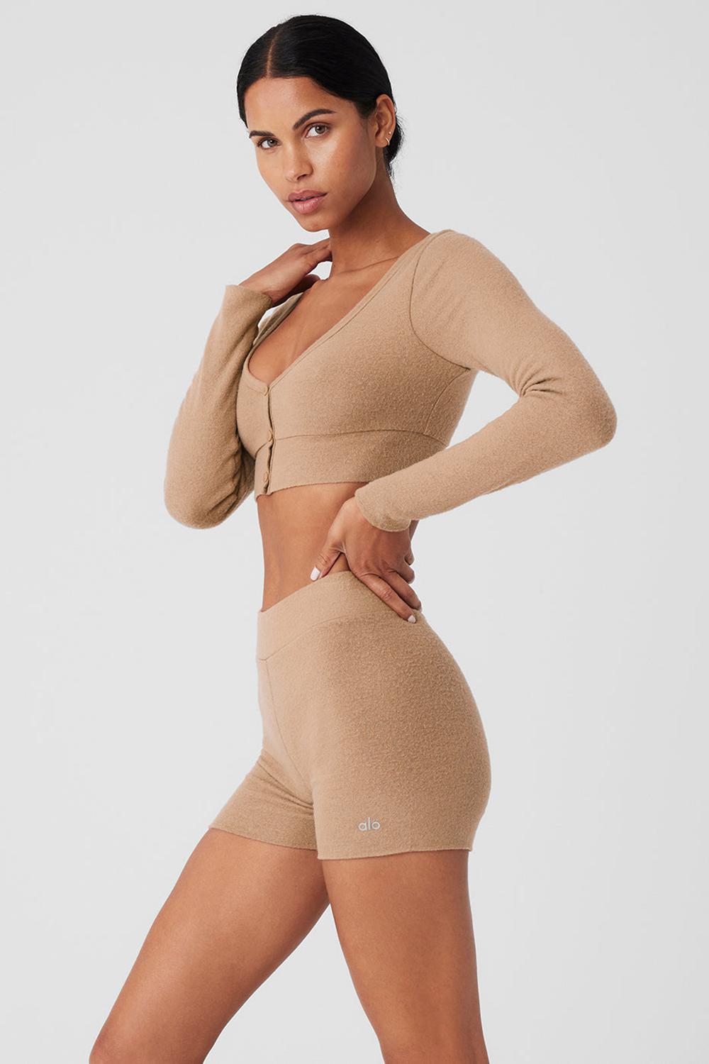 Toasted Almond Alo Yoga Alolux Cropped Me Time Women Cardigan | KSA  MRY235740