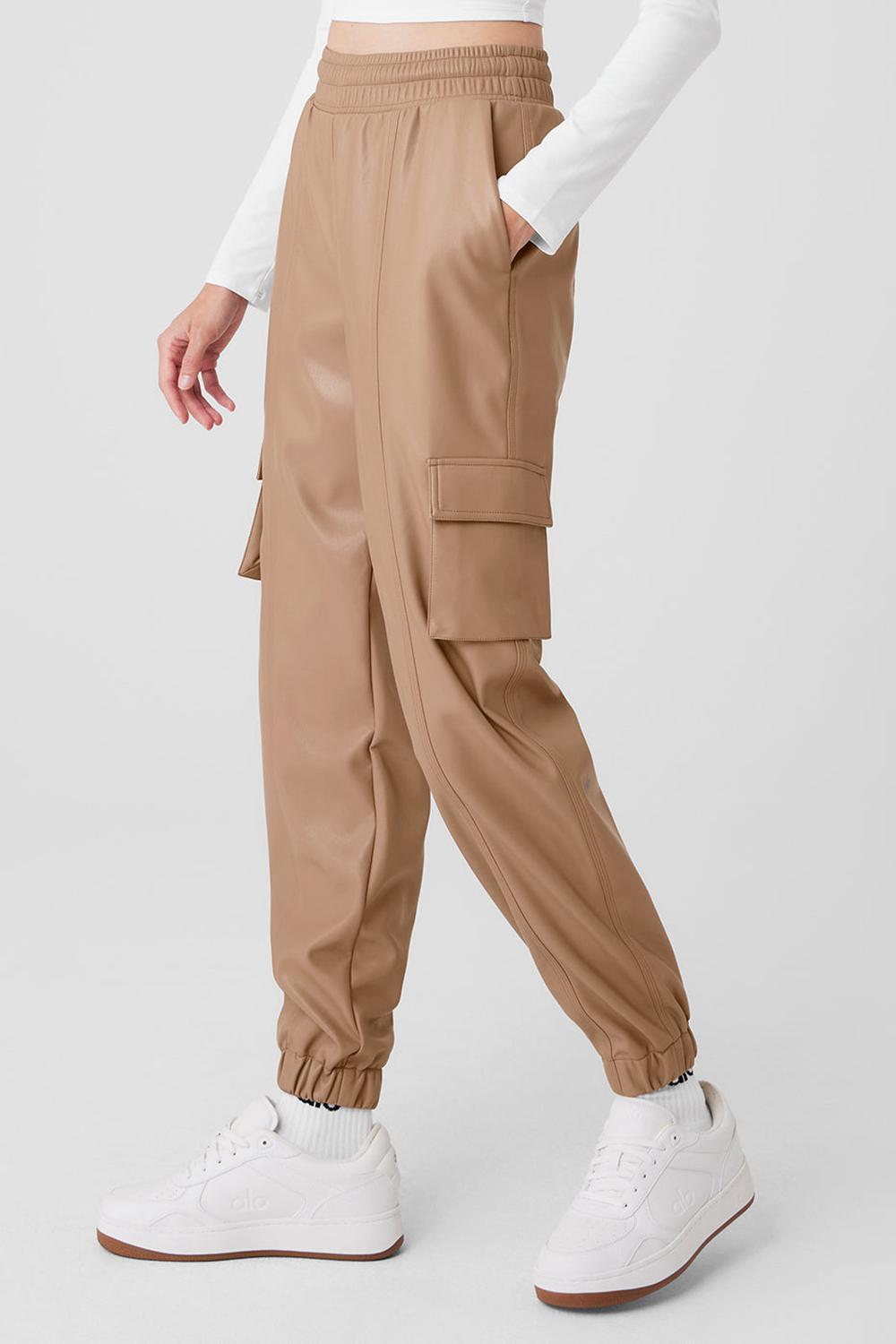 Toasted Almond Alo Yoga Faux Leather Power Hour Women Jogger | KSA  EQS860195