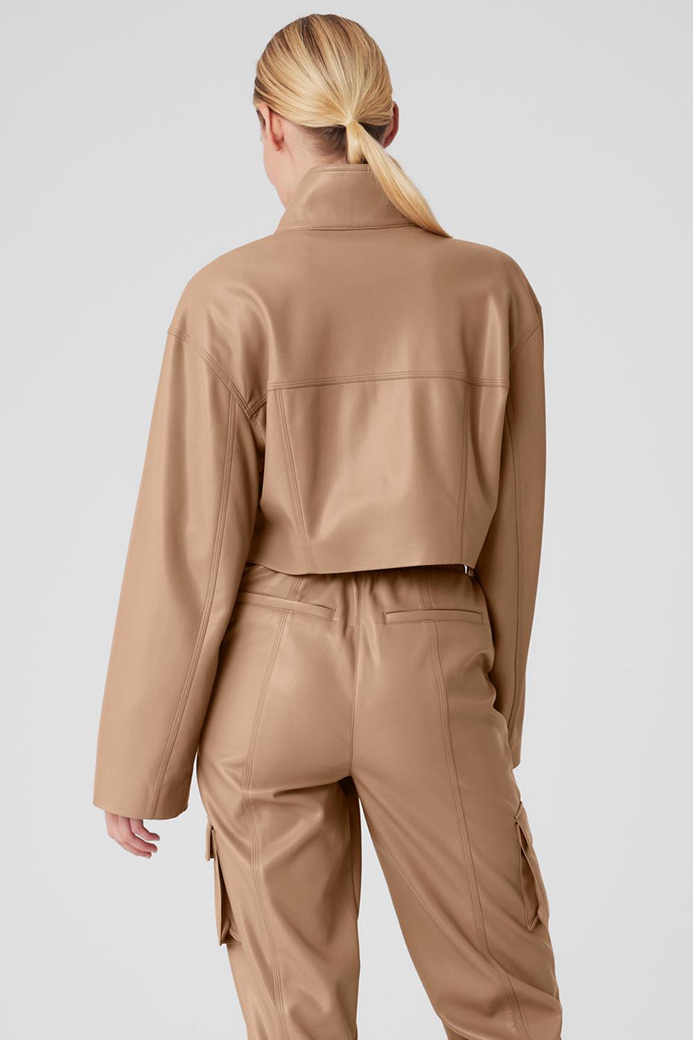 Toasted Almond Alo Yoga Faux Leather Power Hour Women Jacket | KSA  GZD165849