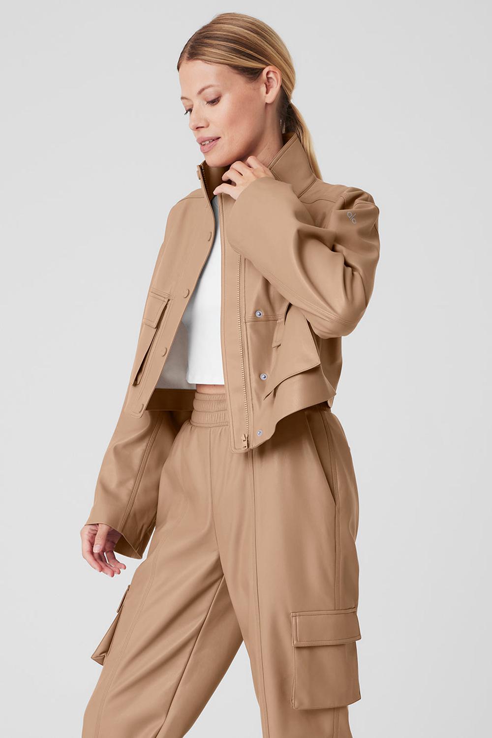 Toasted Almond Alo Yoga Faux Leather Power Hour Women Jacket | KSA  GZD165849