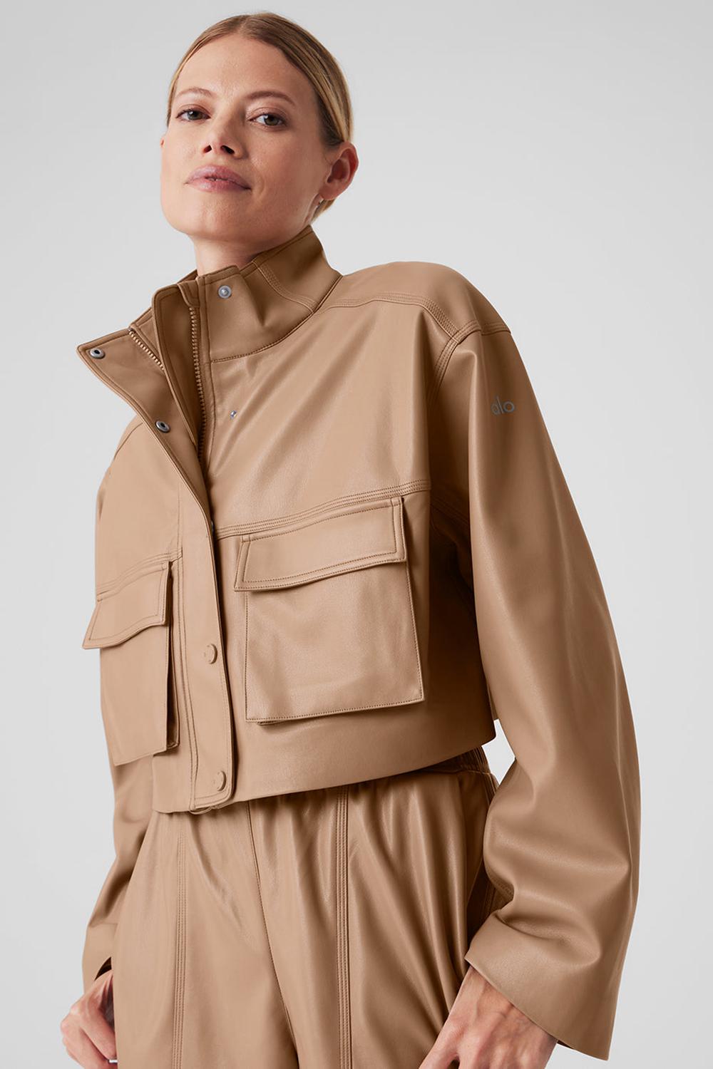 Toasted Almond Alo Yoga Faux Leather Power Hour Women Jacket | KSA  GZD165849