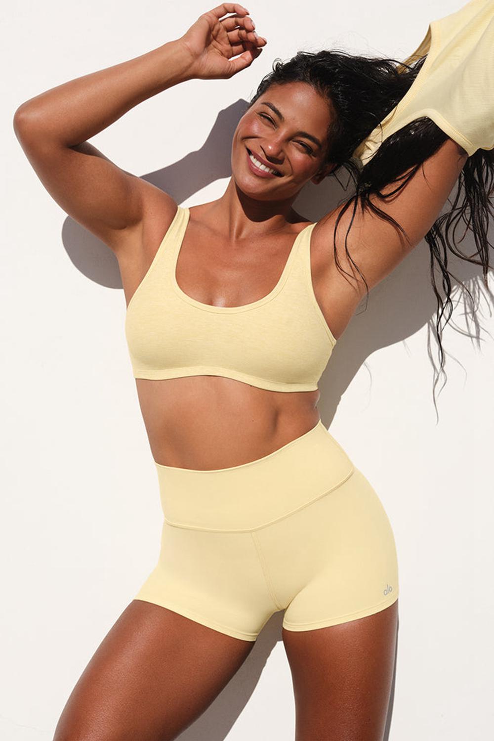 Warm Butter Heather Alo Yoga Alosoft Center Stage Women Bra | KSA  AMF340897
