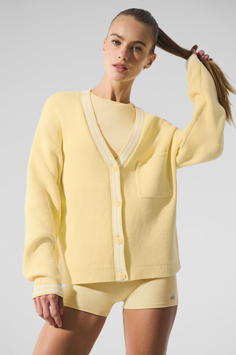 Warm Butter / White Alo Yoga Tennis Club Sweater Knit Women Cardigan | KSA  HIQ397856