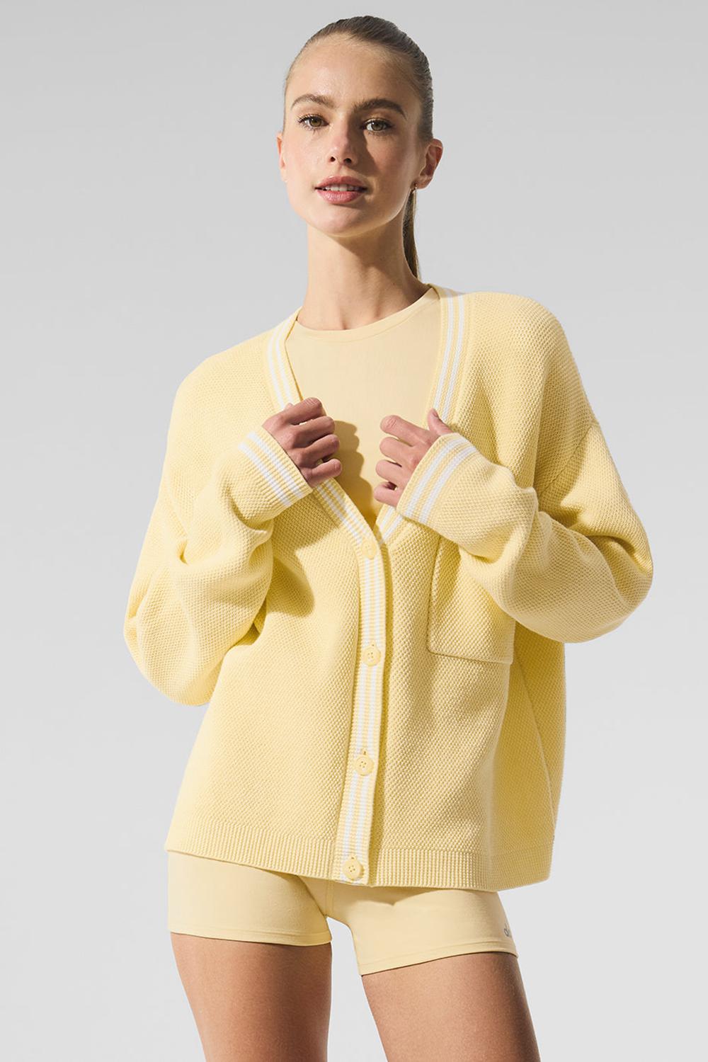 Warm Butter / White Alo Yoga Tennis Club Sweater Knit Women Cardigan | KSA  HIQ397856