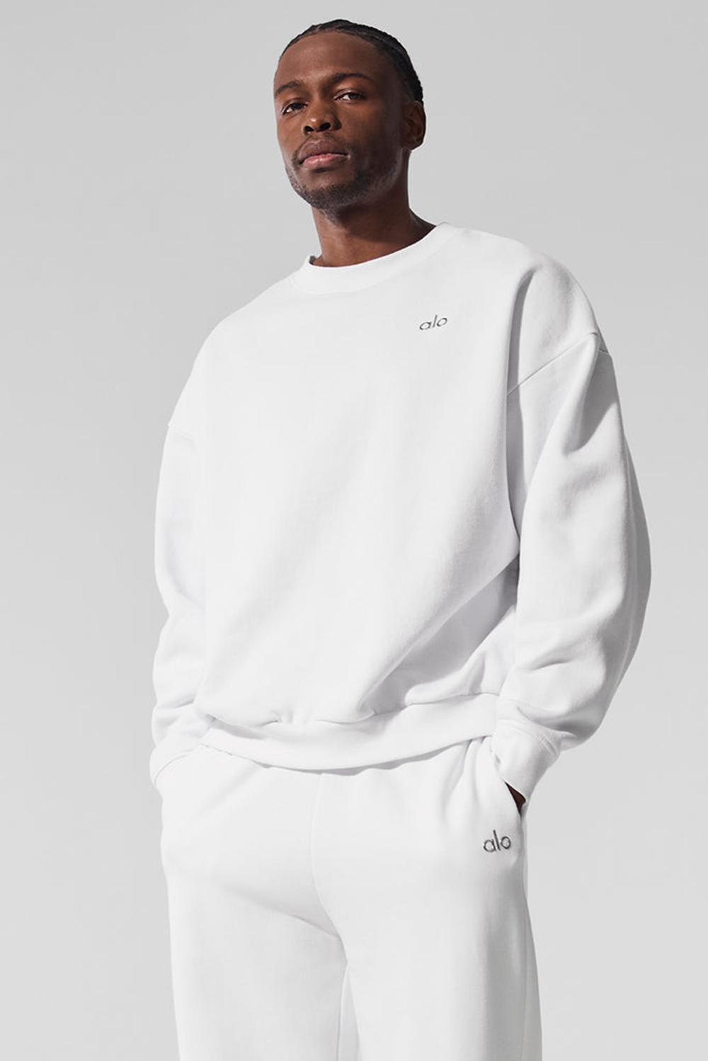 White Alo Yoga Accolade Crew Neck Men Pullover | KSA  NUD839605