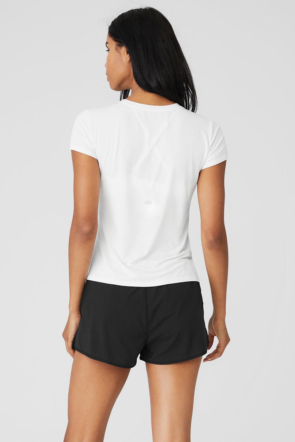 White Alo Yoga All Day Women Short Sleeve | KSA  LSA987201