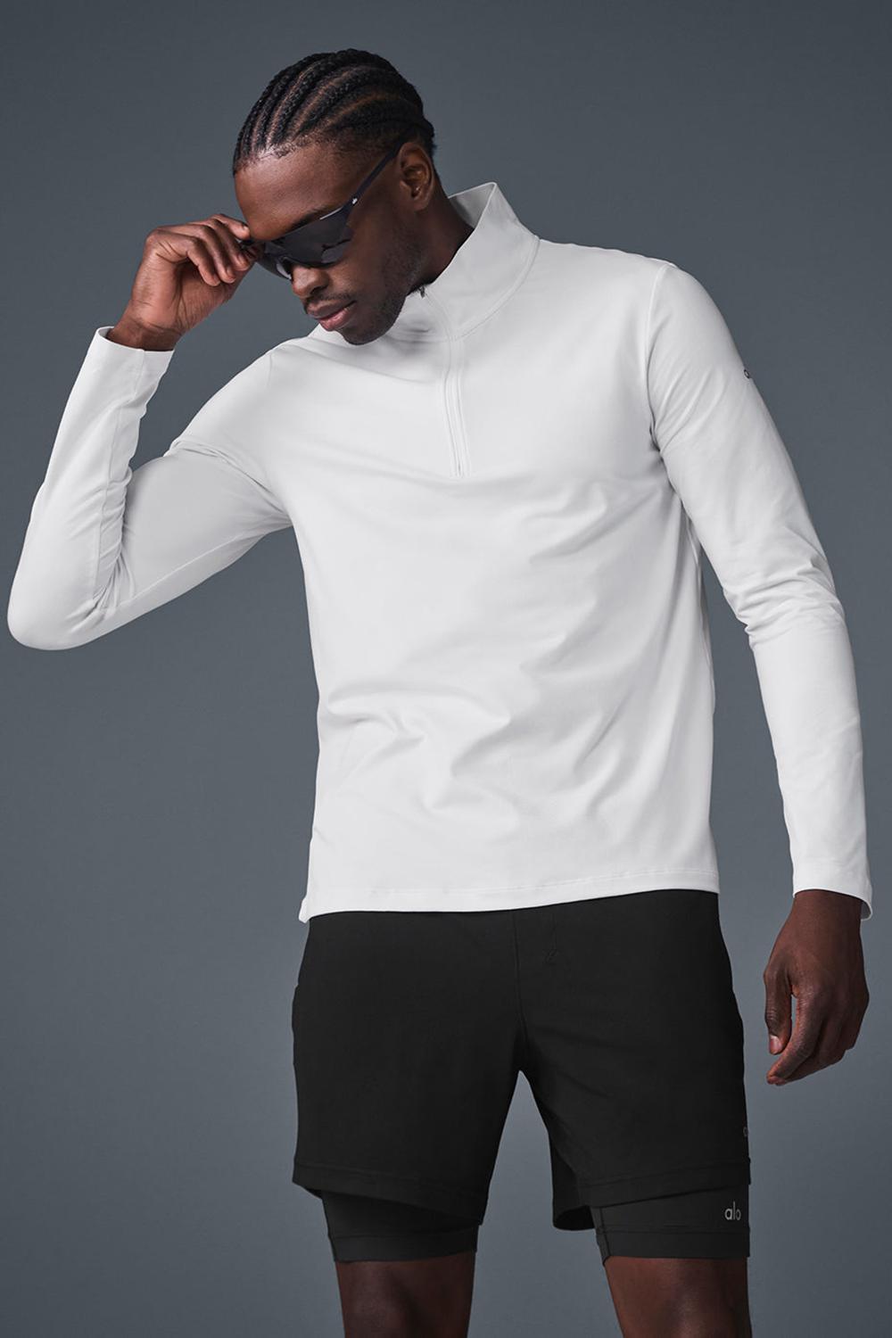 White Alo Yoga Conquer 1/4 Zip Reform Men Long Sleeve | KSA  UXW549261