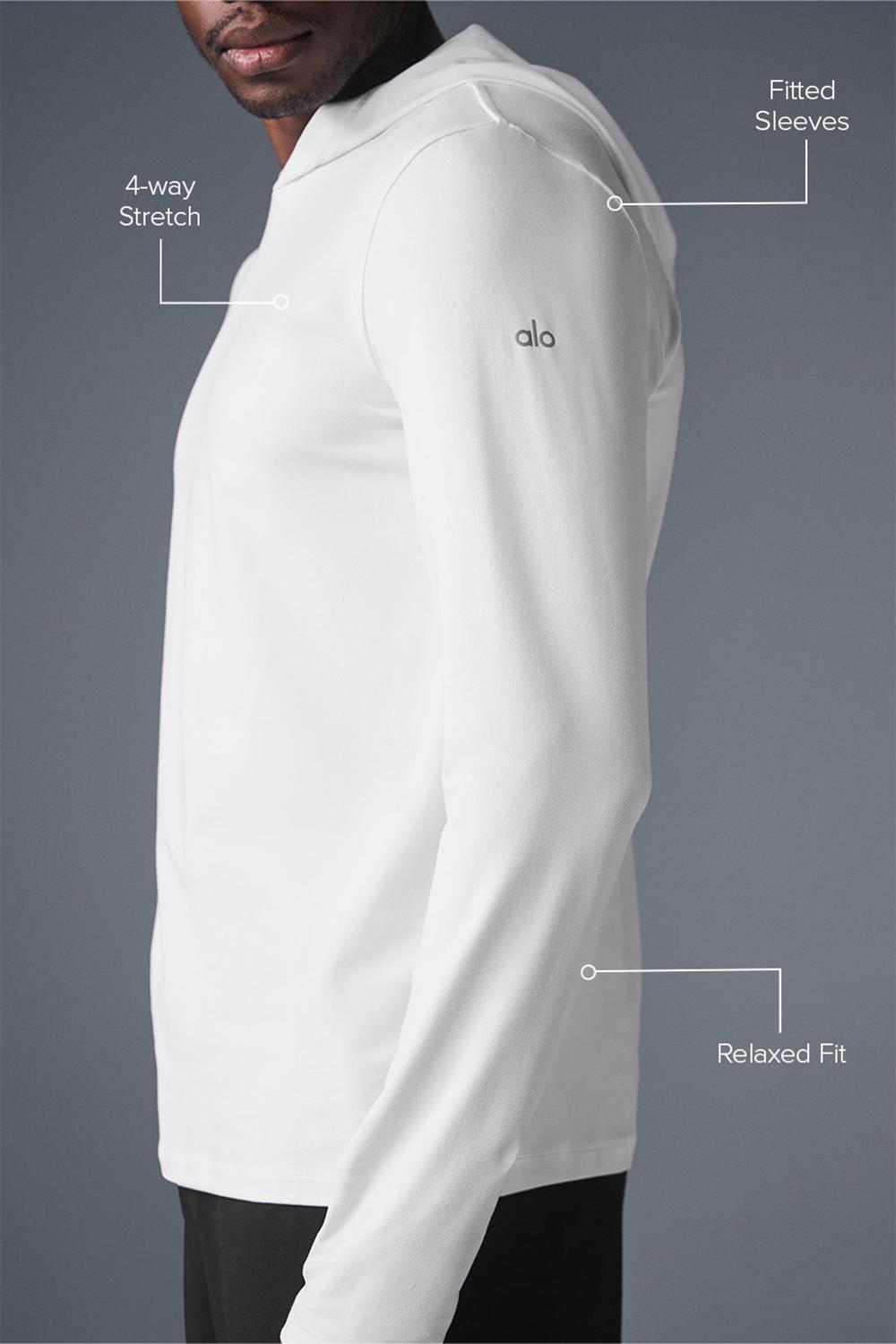 White Alo Yoga Conquer Reform With Hood Men Long Sleeve | KSA  SWG608934