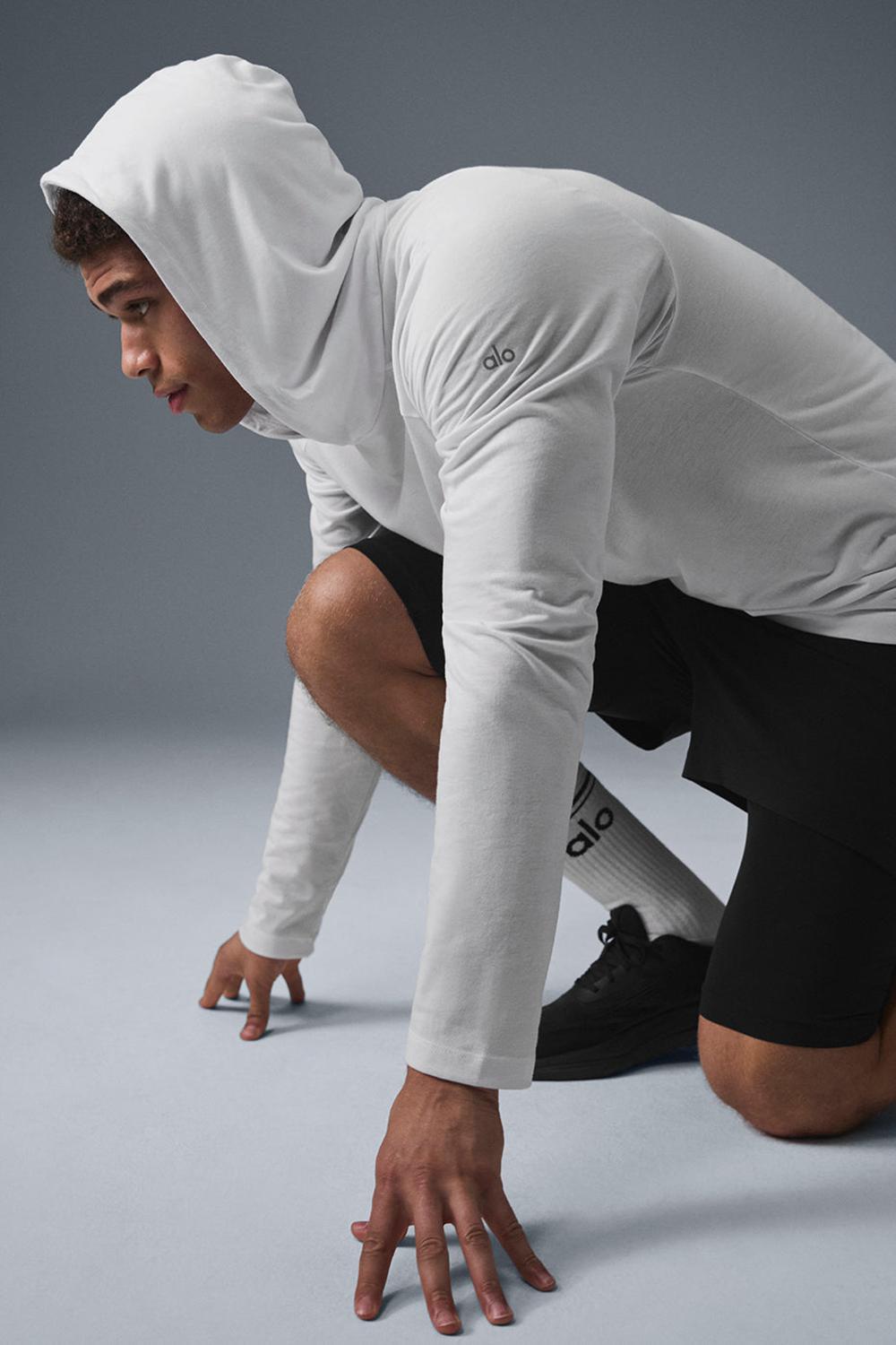 White Alo Yoga Core Runner Men Hoodie | KSA  VPX985124
