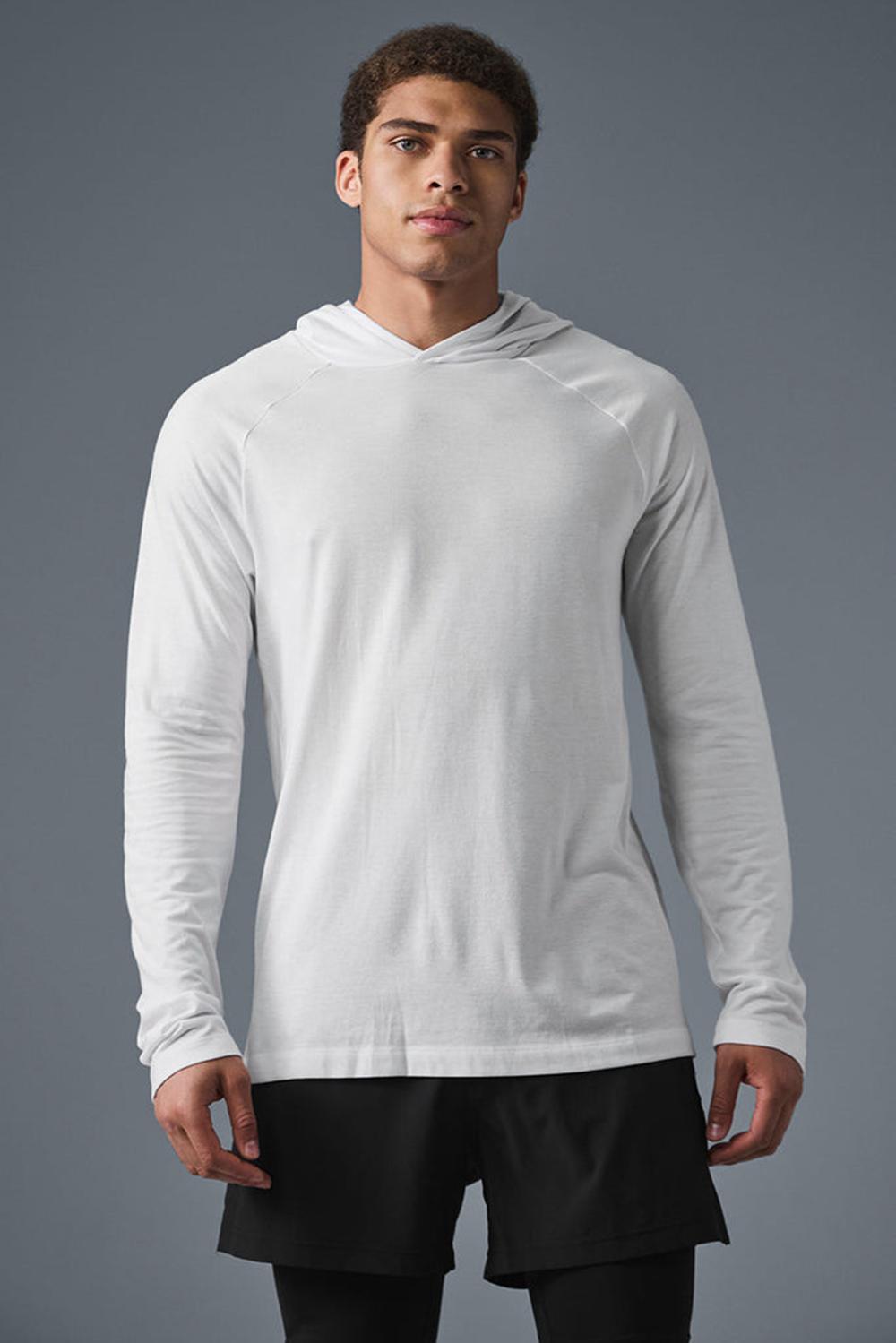 White Alo Yoga Core Runner Men Hoodie | KSA  VPX985124