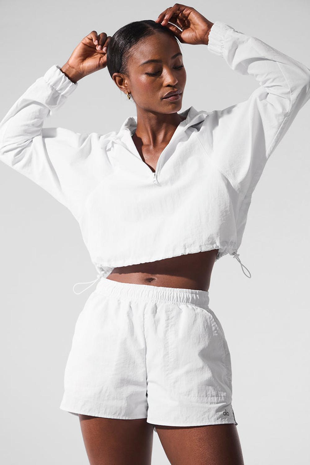 White Alo Yoga Cropped 1/4 Zip Alumni Women Pullover | KSA  RYP342751