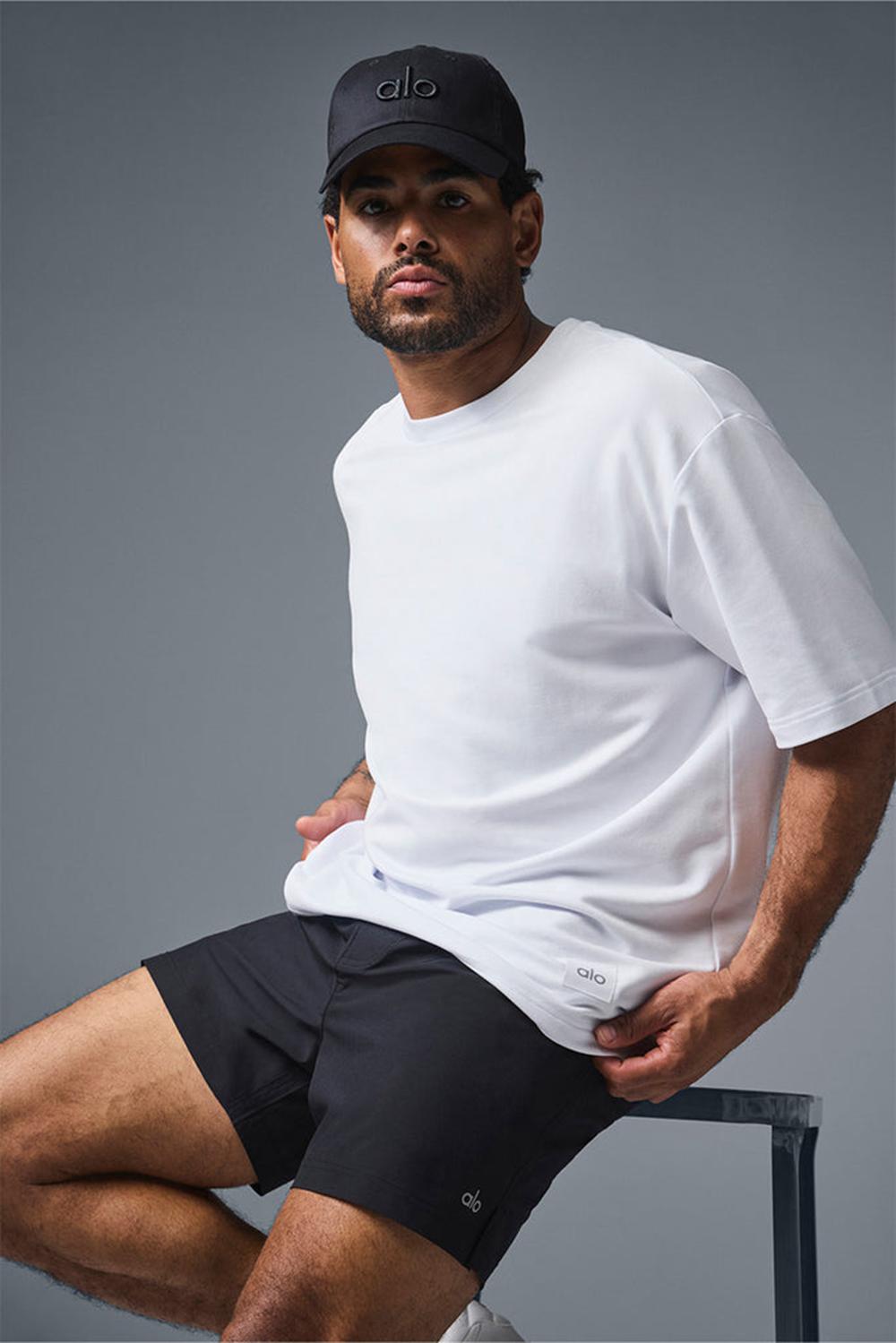 White Alo Yoga Double Take Men Short Sleeve | KSA  HOX630185