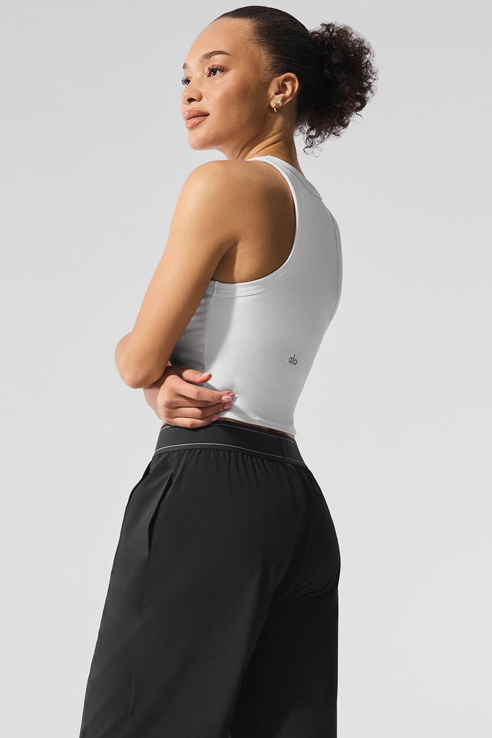 White Alo Yoga Goddess Ribbed Go-To Women Tank | KSA  CQE341675