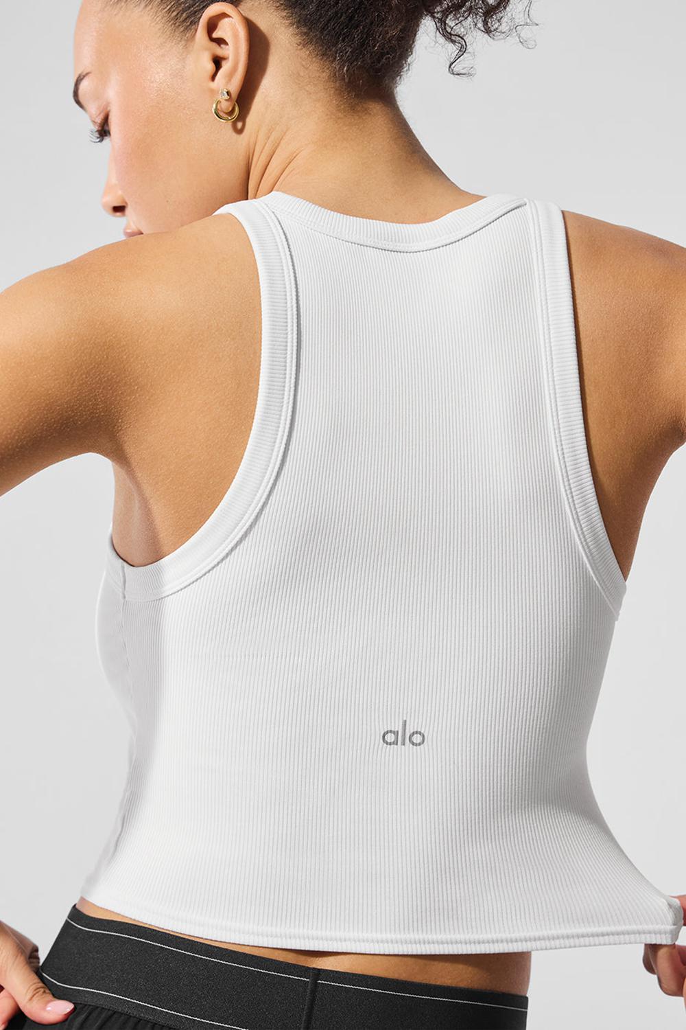 White Alo Yoga Goddess Ribbed Go-To Women Tank | KSA  CQE341675