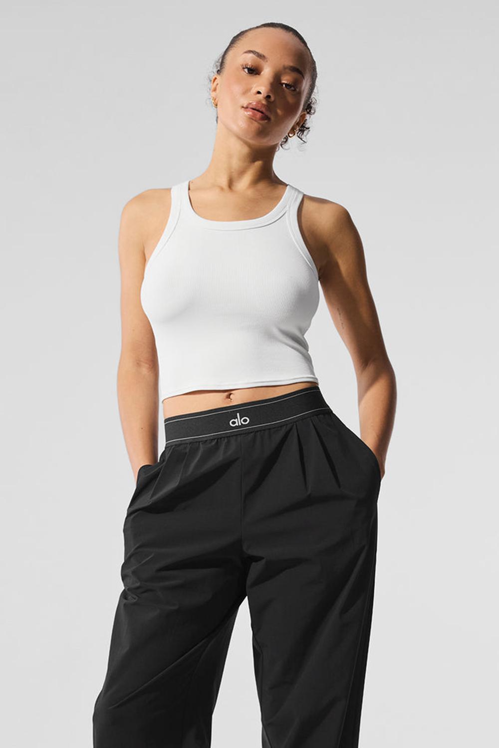 White Alo Yoga Goddess Ribbed Go-To Women Tank | KSA  CQE341675