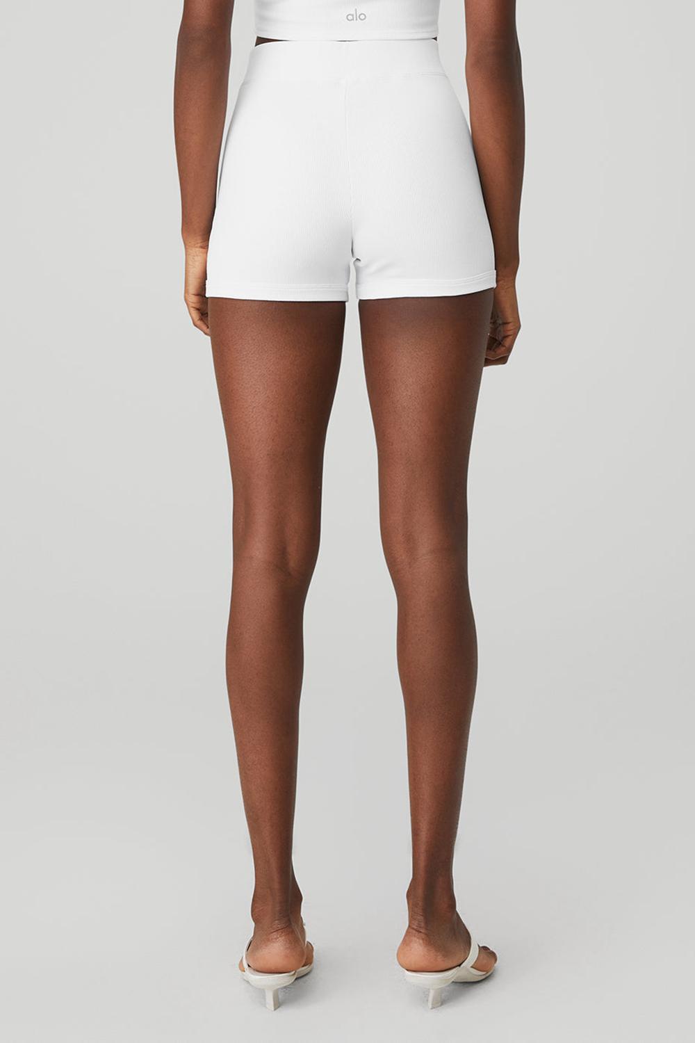 White Alo Yoga Goddess Ribbed High-Waist Hot Women Short | KSA  NGA281309