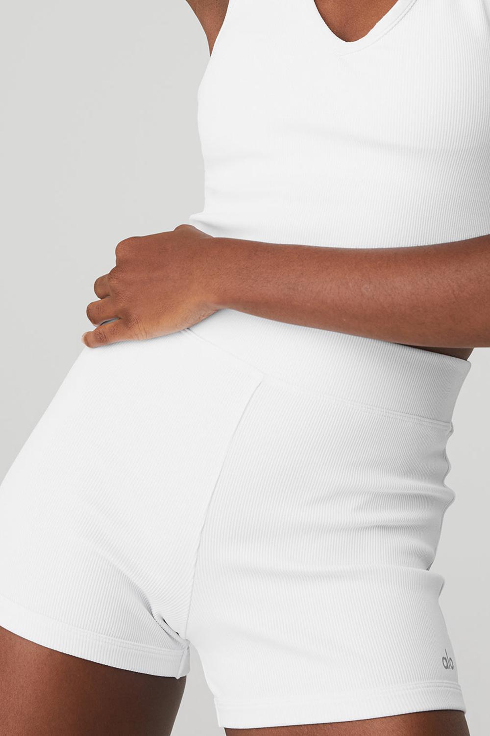 White Alo Yoga Goddess Ribbed High-Waist Hot Women Short | KSA  NGA281309