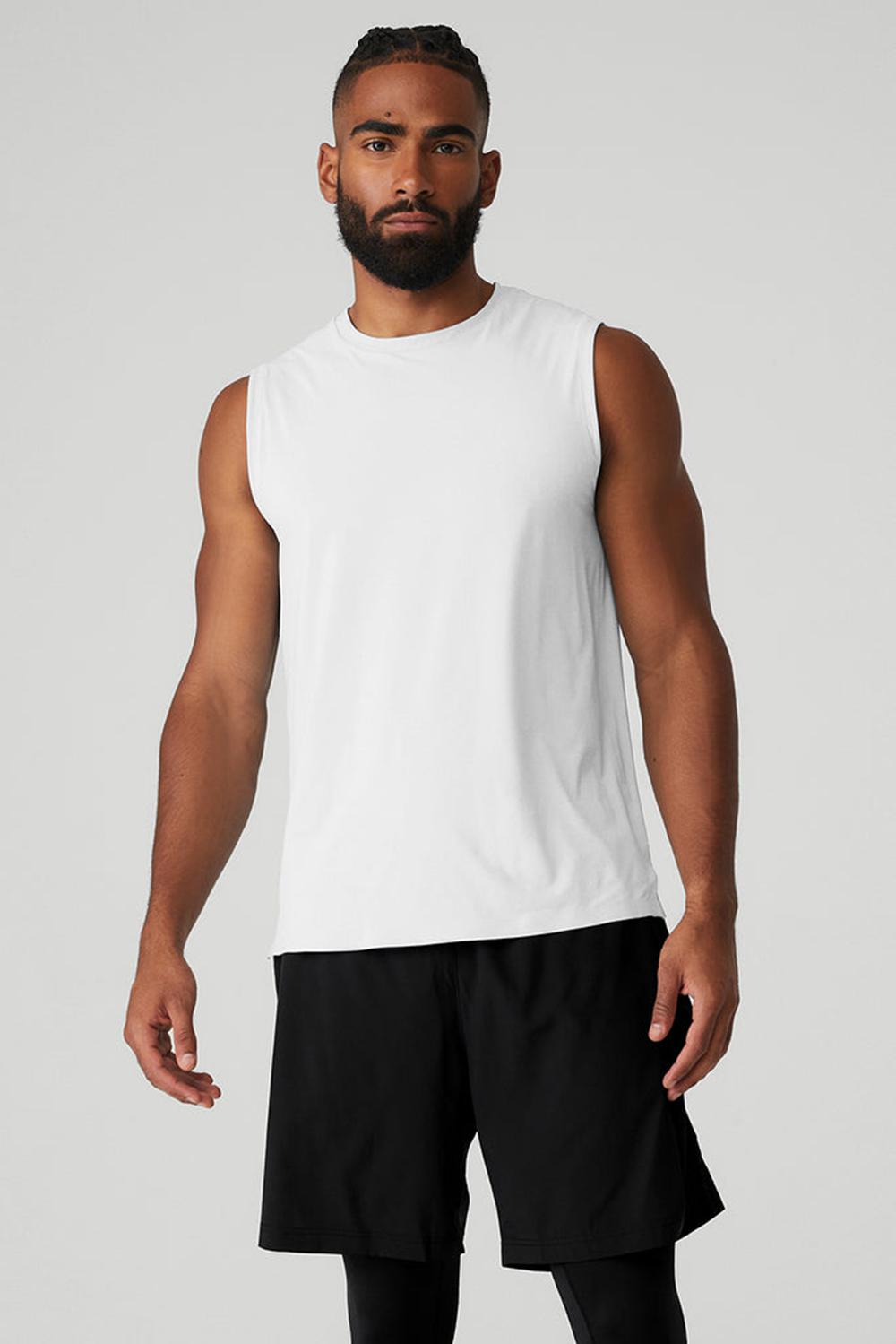 White Alo Yoga Idol Performance Men Tank | KSA  RBL783549
