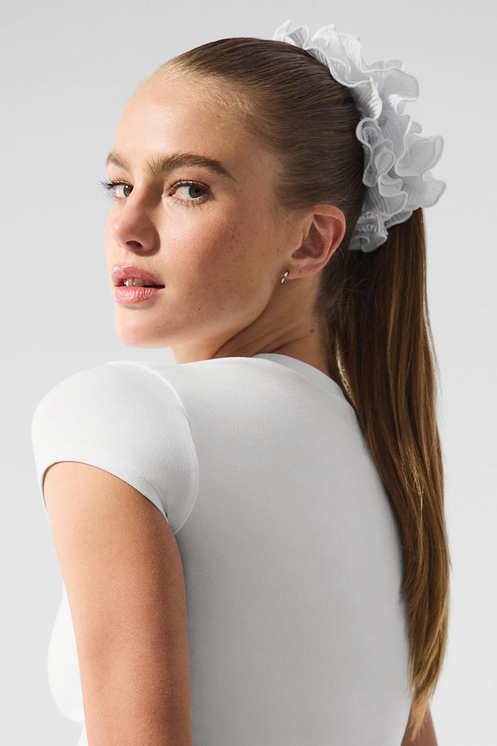 White Alo Yoga Micro Plisse Oversize Women Scrunchie | KSA  YDF961784