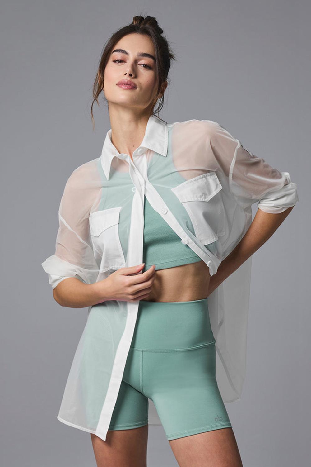 White Alo Yoga Sheer Effusion Button Down Women Long Sleeve | KSA  PZL904715