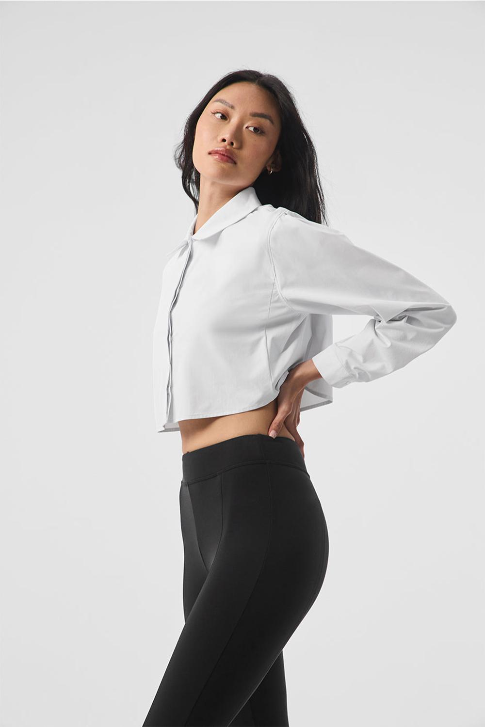 White Alo Yoga Take Me Out Button Up Women Cropped Tops | KSA  WRL943521