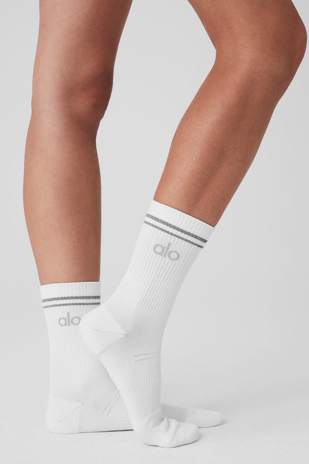 White Alo Yoga Unisex Half-Crew Performance Men Sock | KSA  GUT415876
