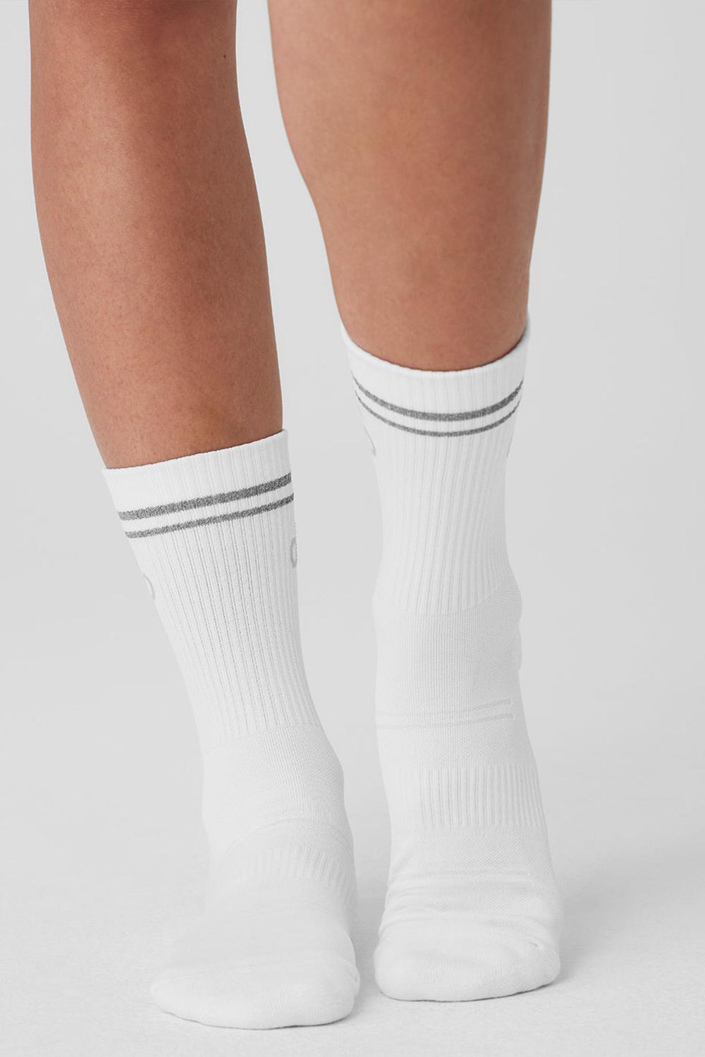 White Alo Yoga Unisex Half-Crew Performance Men Sock | KSA  GUT415876