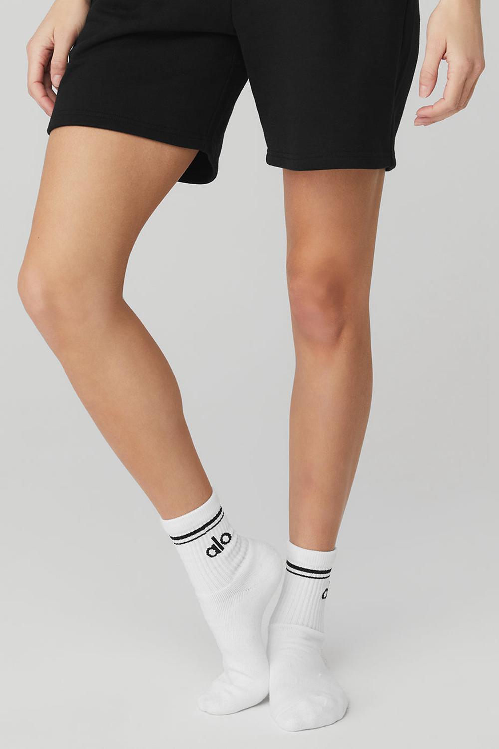 White / Black Alo Yoga Unisex Half-Crew Throwback Men Sock | KSA  RZO561324