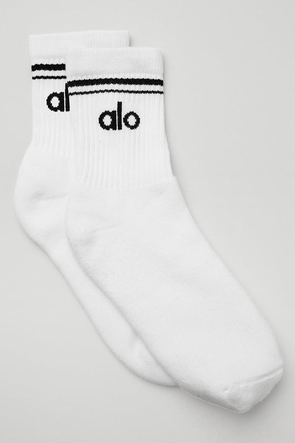 White / Black Alo Yoga Unisex Half-Crew Throwback Men Sock | KSA  RZO561324