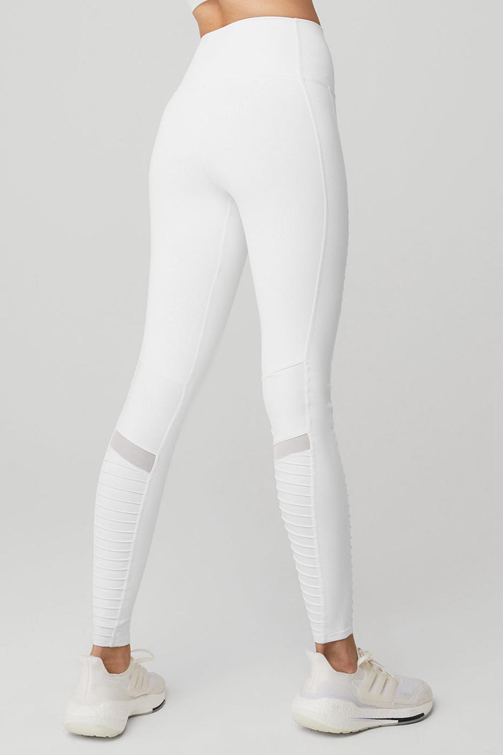 White / White Glossy Alo Yoga High-Waist Moto Women Legging | KSA  GDL401857