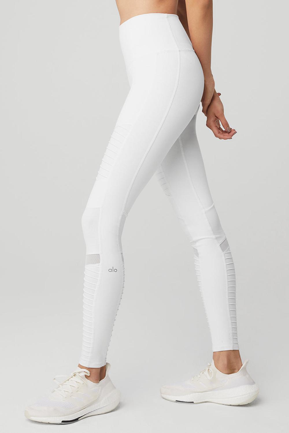 White / White Glossy Alo Yoga High-Waist Moto Women Legging | KSA  GDL401857