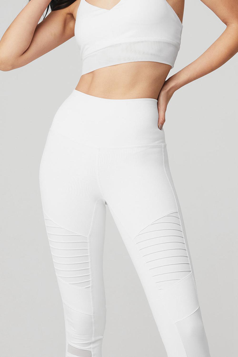 White / White Glossy Alo Yoga High-Waist Moto Women Legging | KSA  GDL401857