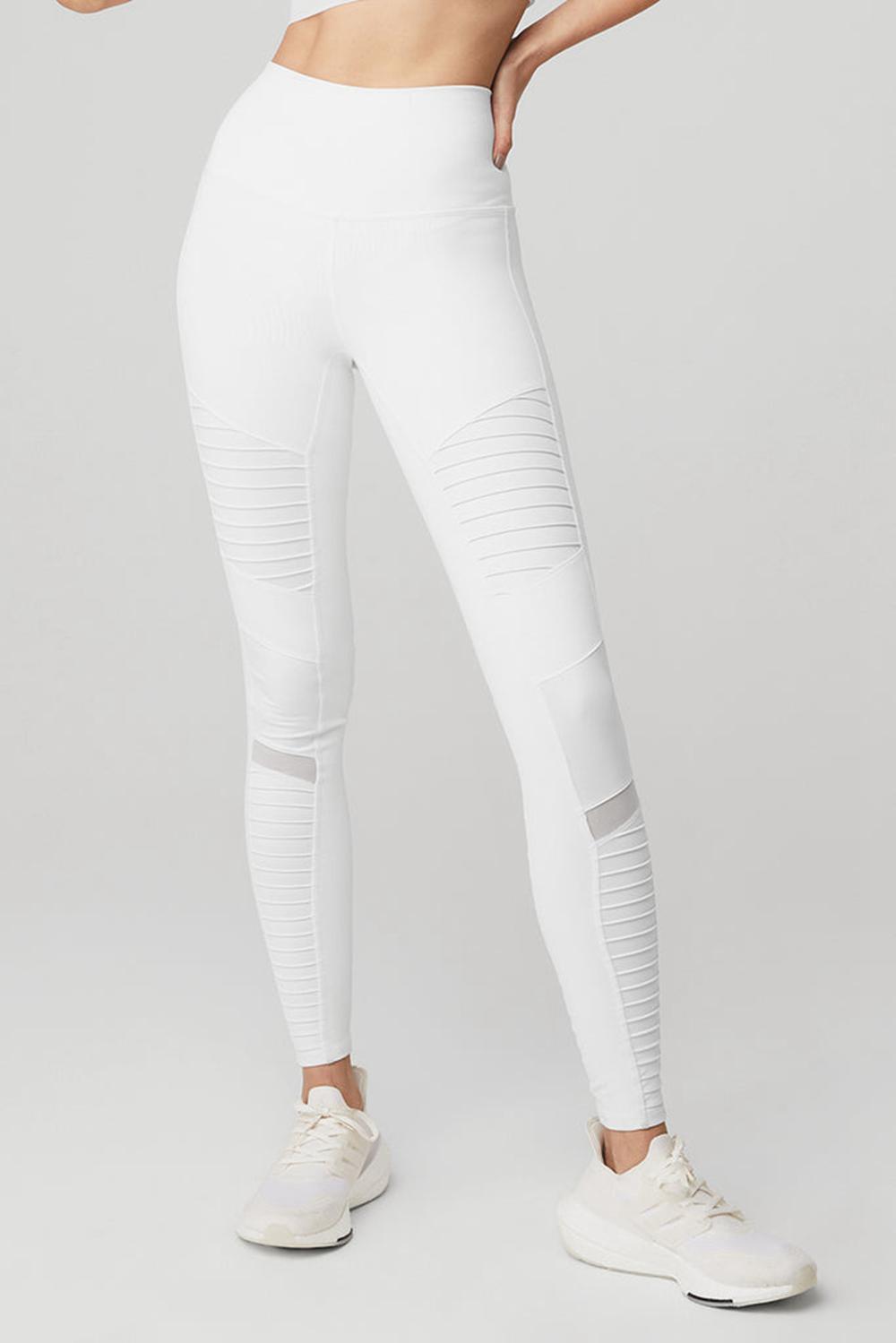 White / White Glossy Alo Yoga High-Waist Moto Women Legging | KSA  GDL401857